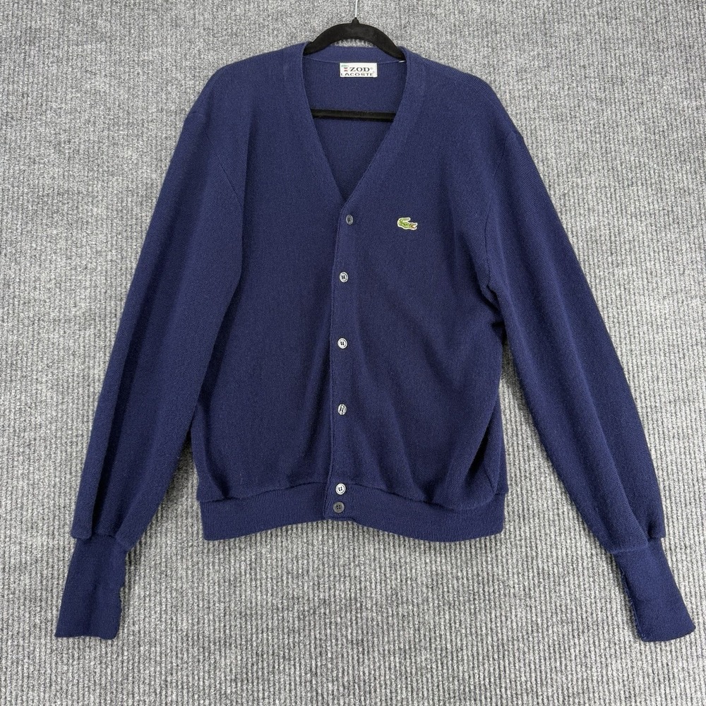 Vintage IZOD Lacoste Cardigan Sweater USA Union Made Navy Preppy Men's Medium